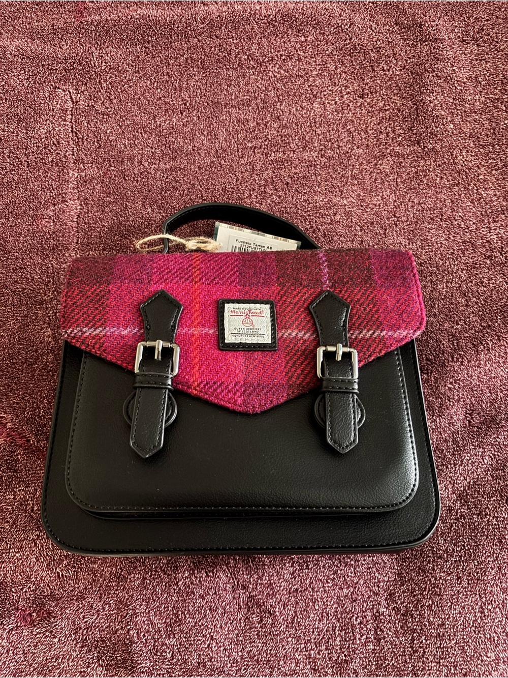 ISLANDER UK Tweed Fuchsia Tartan Satchel /purse